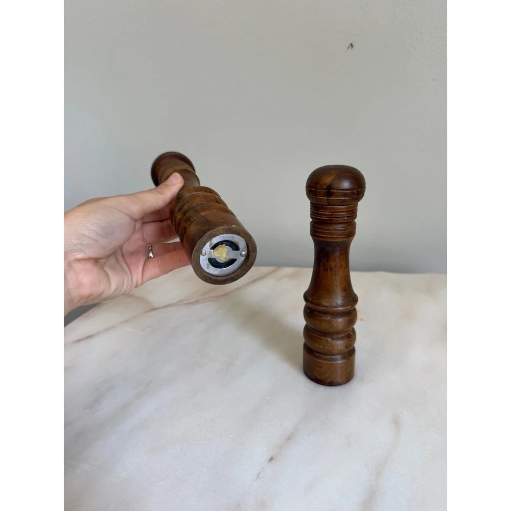 Standard Specialty Co Vintage Wood Salt Shaker and Pepper Mill Set Dark Brown